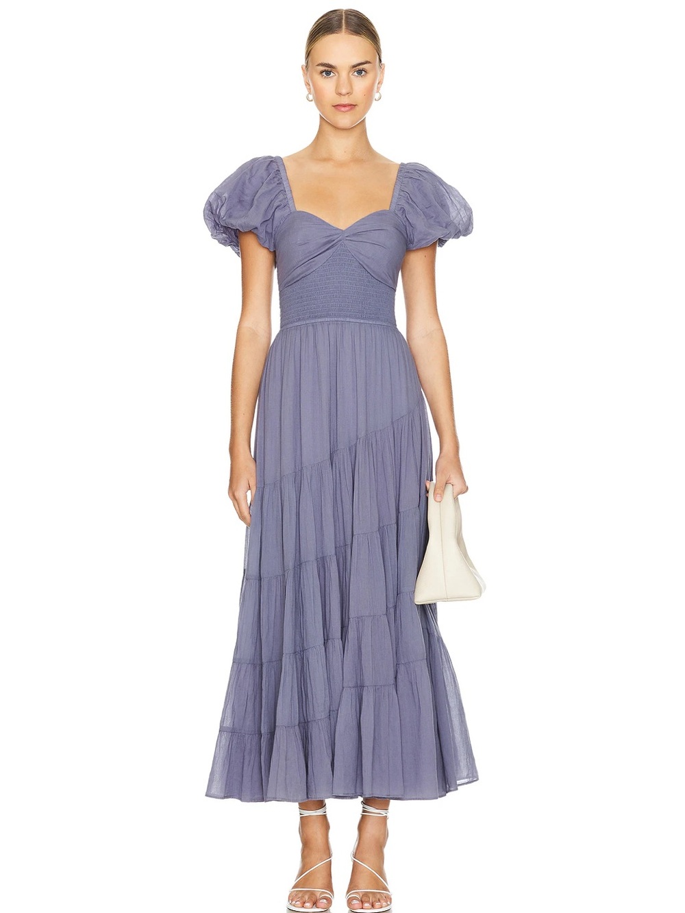 Free People Sundrenched Smocked Puff Sleeve Maxi Dress in Lavender Granite - Picture 2 of 16